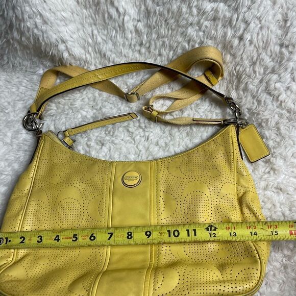 COACH Signature Stripe Convertible Hobo Bag yelow Perforated Leather F23241 - Picture 11 of 15